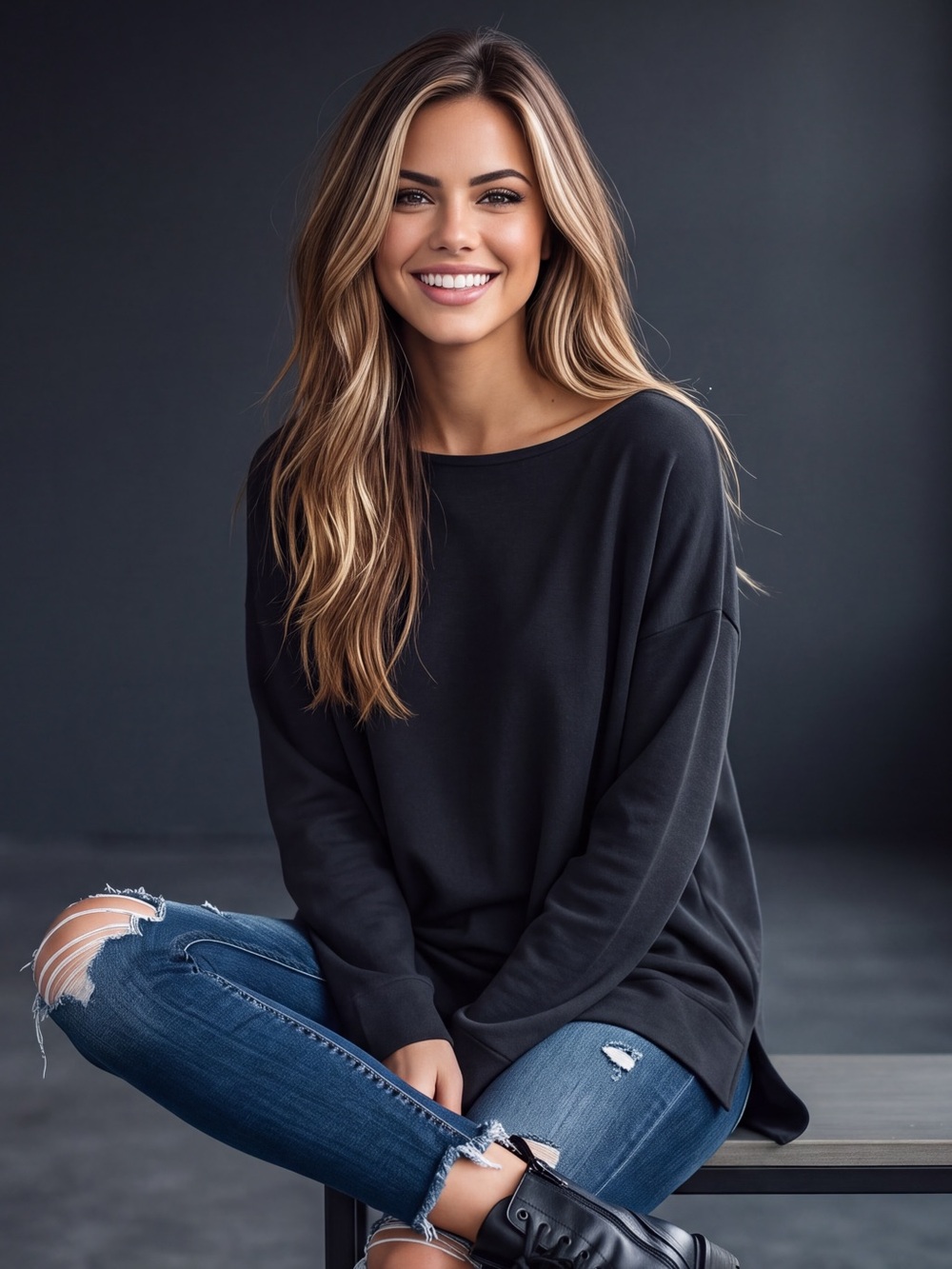 Chaus Black Scoop-Neck Long-Sleeve Top